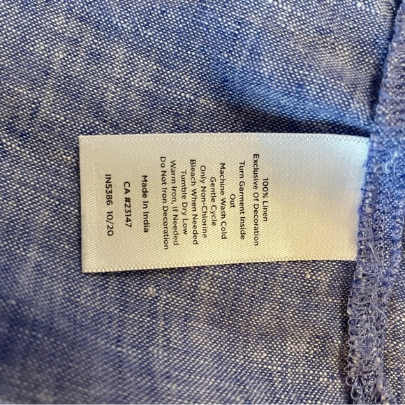 Talbots  100% Linen Blue Embroidered Short Sleeve Blouse Petite Medium - Picture 7 of 8